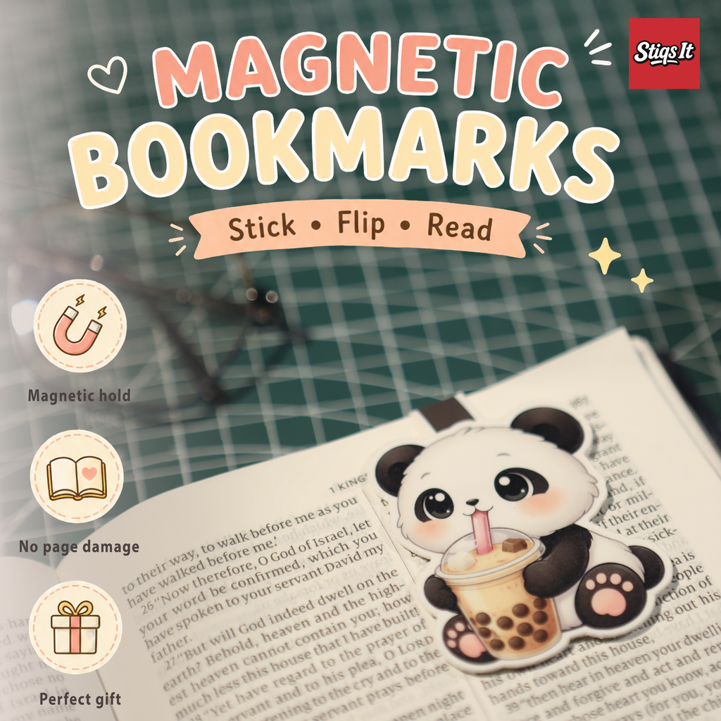 Bubble Tea Panda  Magnetic Bookmark